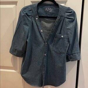 KMJ Women's Denim Button Down Shirt - Bon Voyage -Small